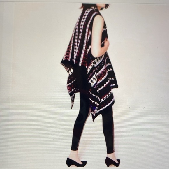 Loft Alpaca blend Sweater Vest Poncho Womens S purple black Folklore Nordic warm - Picture 3 of 9